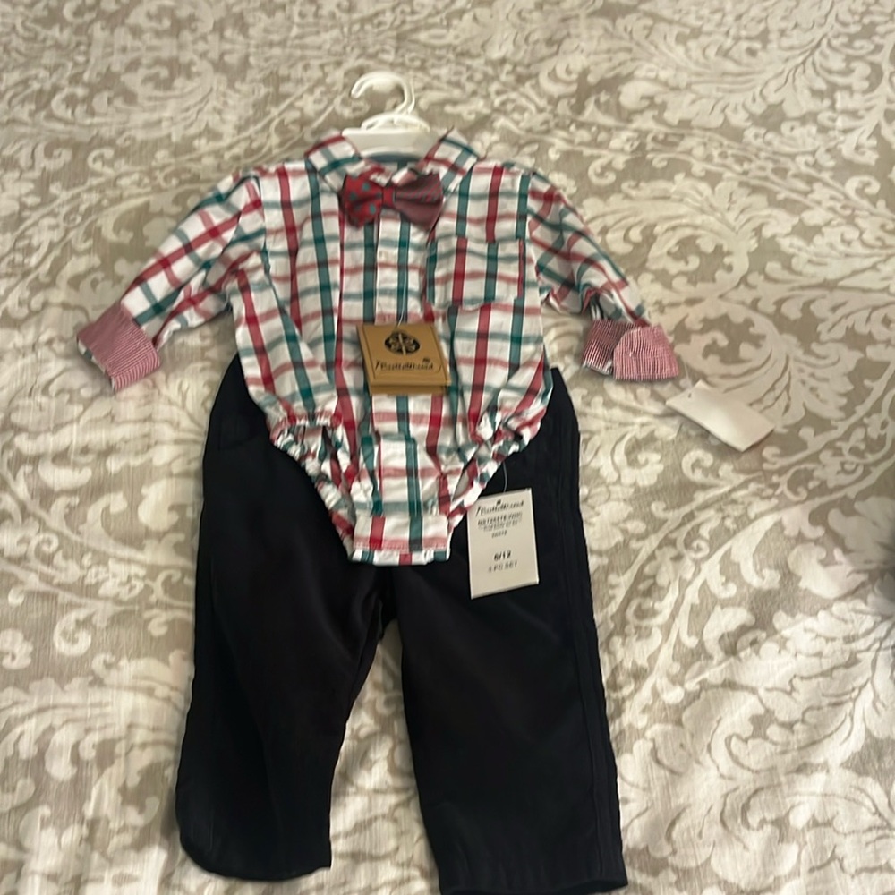 NWT Boy’s  Beetle & Thread Christmas Shirt & Pants Set size 6-12 months